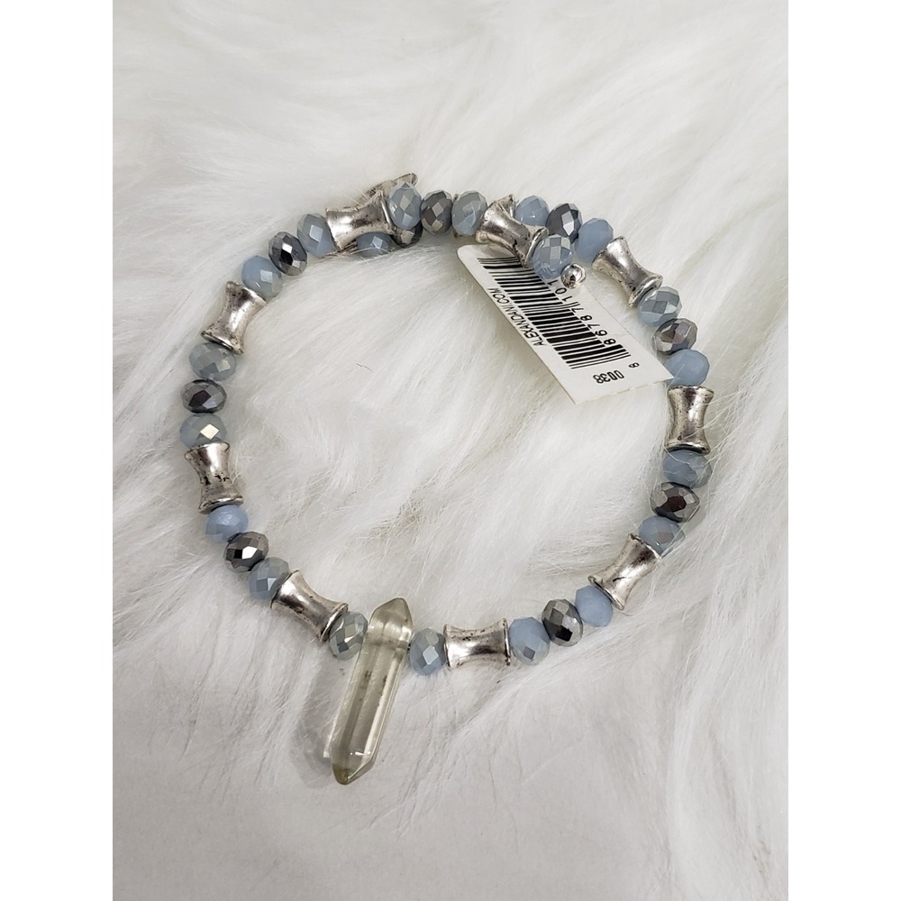 Alex And Ani Blue Clear Beaded Wrap Bracelet Crystal Point Pendant Retro Glam
